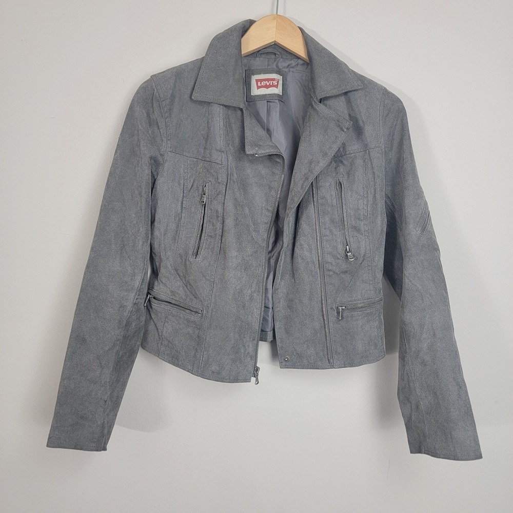Levi's Grey‎ Biker Suede Zip Front Leather Motorcycle Jacket Women's Size S